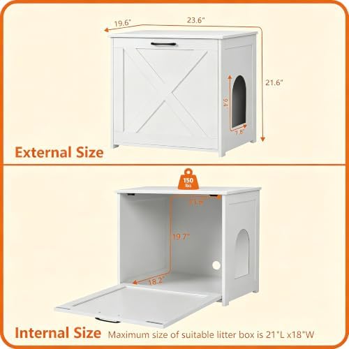 Dwanton Cat Litter Box Enclosure, Hidden Litter Box Furniture, 23.6 Inches - Image 4
