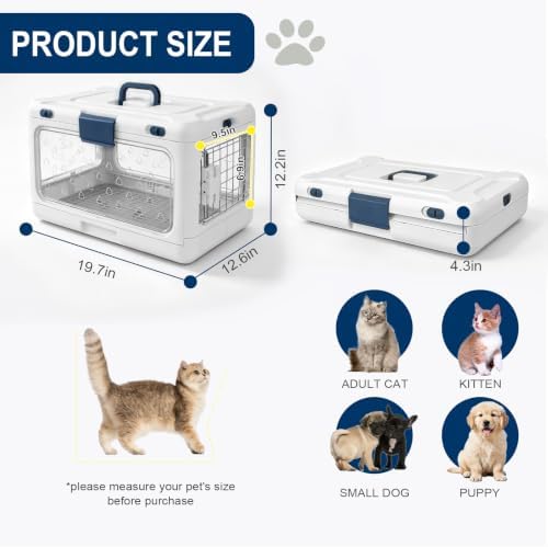Collapsible Hard Cat Carrier Small Dog Cat Travel Crate Pet Clear - Image 2
