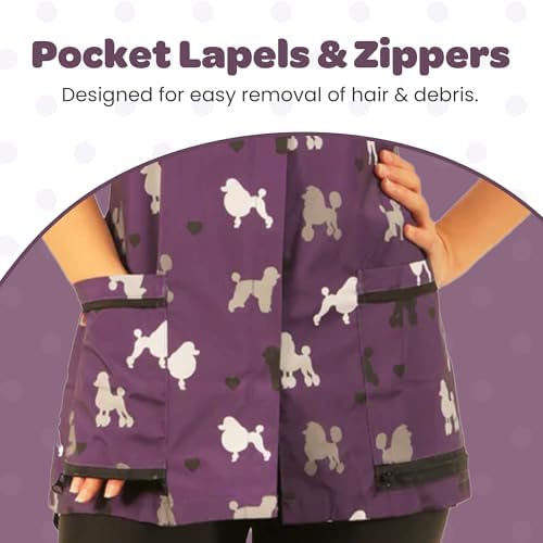 Ladybird Line 710 Purple Poodle Print Waterproof Dog Grooming Smock Hair and - Image 6
