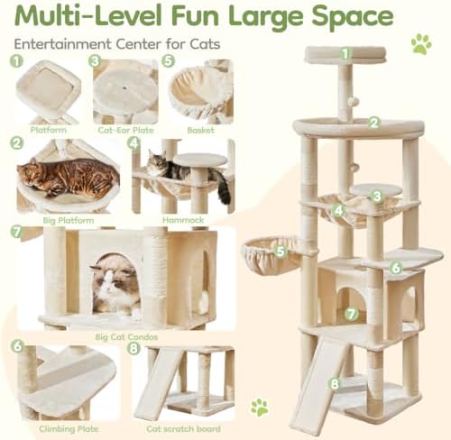 Taoqimiao Cat Tree for Large Cats, 72In Tall Cat Tower, Giant Platform - Image 2