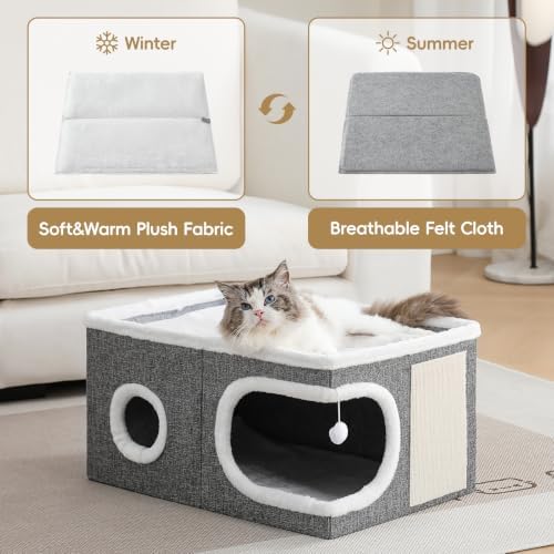 Extra Wide Cat Houses for Indoor Cats, Large Covered Cat Bed Cave - Image 3