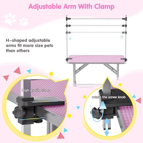 Lyromix 36'' Stainless Steel Pet Dog Grooming Table, Arm/Noose/Tray - Image 4