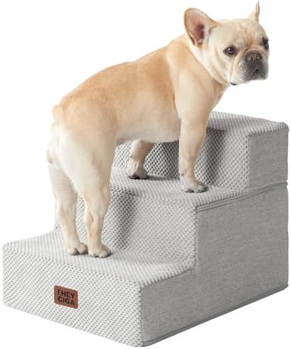 EHEYCIGA Dog Stairs for Small Dogs 13.5" H, 3-Step Dog Steps for Cats, Light by EHEYCIGA
