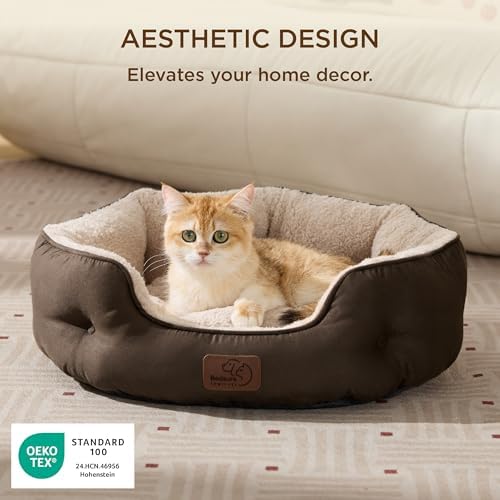 Bedsure Self Warming Cat Bed, Round Washable Small Dog Bed, 20In Brown - Image 5