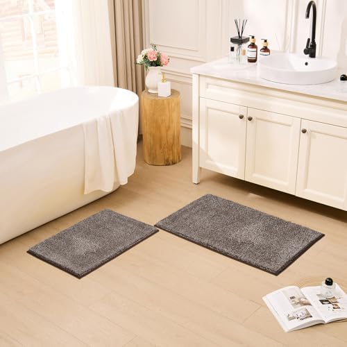 CozeCube Melange Brown Shaggy Bath Mat 24"x16" Non Slip Washable Rug - Image 3