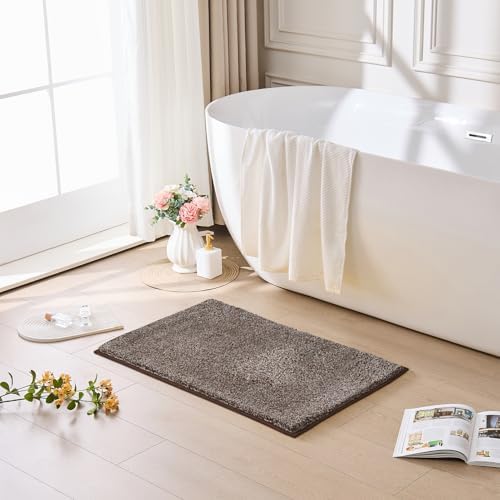 CozeCube Melange Brown Shaggy Bath Mat 24"x16" Non Slip Washable Rug - Image 2