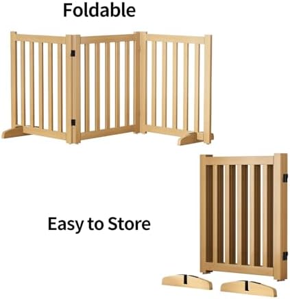 Wooden Freestanding Foldable Dog Gate, 24 Inch Height 3 Panel Pet Gate No Drill - Image 5
