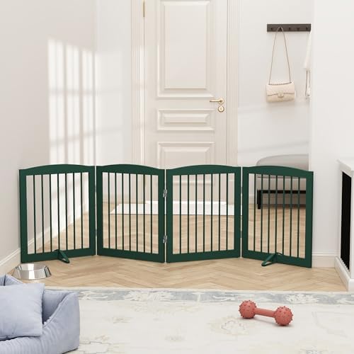 PUPETPO Freestanding Pet Gate for Dogs, Foldable Wooden Dog Gate for House - Image 2