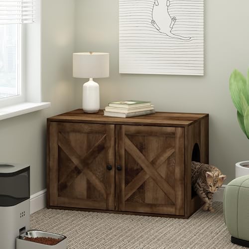 Furinno PELI Cat Litter Box Enclosure, Farmhouse Hidden Litter Box Furniture by Furinno-FitsYourSpaceFitsYourBudget