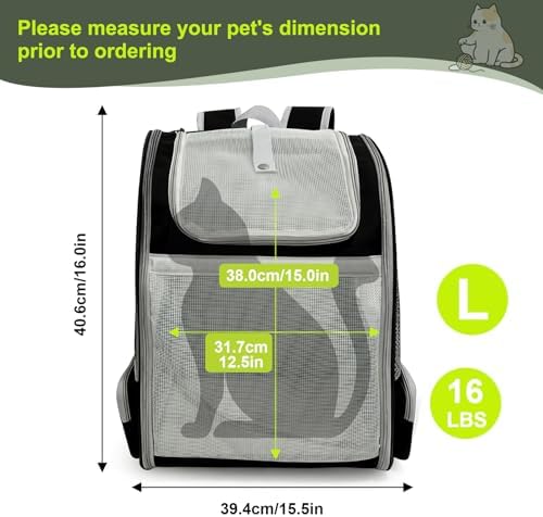Backpack to Carry Cat and Small Puppy up to 16 Pounds, Breathable Pet Carrier - Image 2