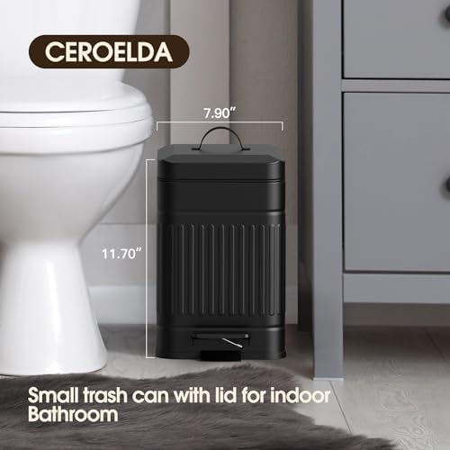 CEROELDA Small Trash Can with Lid-1.3 Gal-Dog Poop Trash Can Outside-Black - Image 3