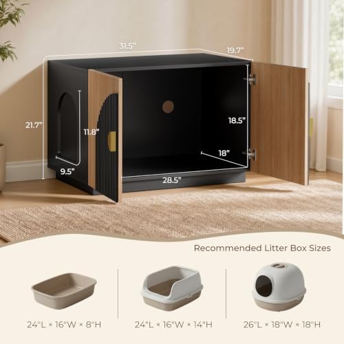 Amunrbrek Cat Litter Box Enclosure Furniture, 31.5" Arched Fluted Cabinet - Image 6