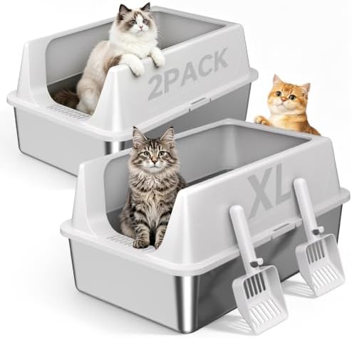 2 Pack XL Stainless Steel Litter Box by Tevila