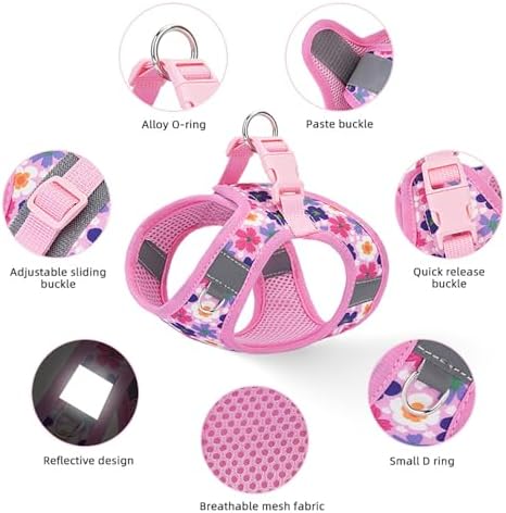 Small Dog Harness Cute Pink Flowers Step in Vest Harness - Image 4