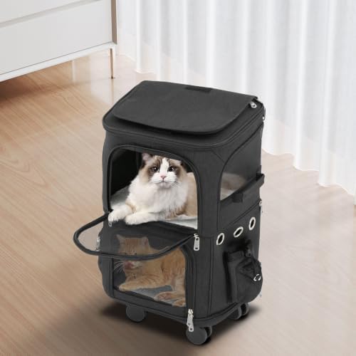 2-Tier Rolling Pet Carrier for Cats & Dogs, Removable Divider, Telescopic Handle - Image 4