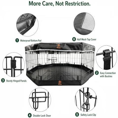 PJYuCien Puppy Playpen with Top Cover & Bottom Pad, 8 Panels 24" H - Image 2