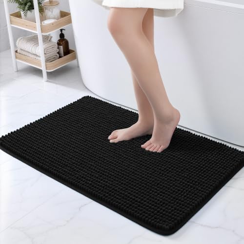 Ophanie Black Bathroom Rugs 36x24, Soft Chenille Bath Mat, Non Slip Absorbent by Ophanie
