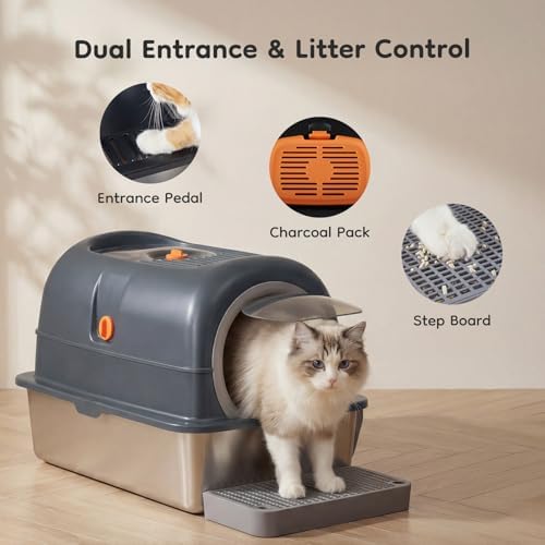 Enclosed Cat Litter Box, Stainless Steel Litter Box - Image 3