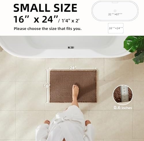 TYUU Waffle Bath Mat, Small Boho Bathroom Rugs Non Slip 24x16 Mocha - Image 2