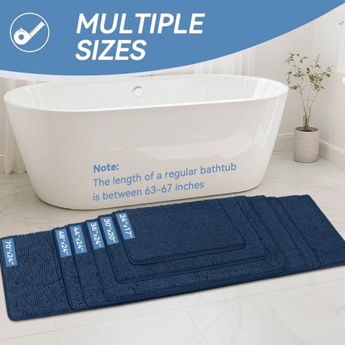 Bcoimo Bath Rug Mat, Chenille Extra Soft Navy Bathroom Floor Shower Tub Mats - Image 2