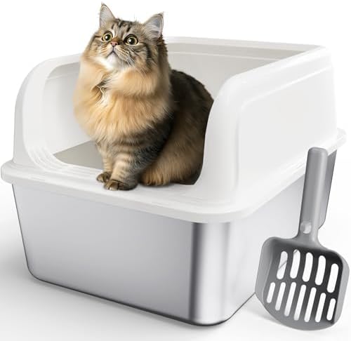 Powools Stainless Steel Cat Litter Box, High-Sided by Powools