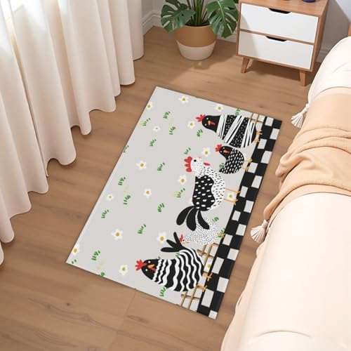 Giwawa Black Rooster Bath Rug Buffalo Plaid Bathtub Mat Absorbent Machine - Image 6