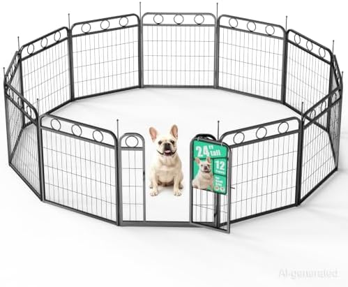 Dog Playpen Indoor Outdoor, 24 Inch 12 Panel Metal Dog Pen by HEYRSUN