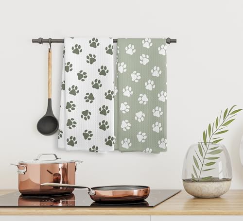 Dog Paws Dish Towel, Sage Green Kitchen Towels and Dishcloths Set of 2 - Image 5
