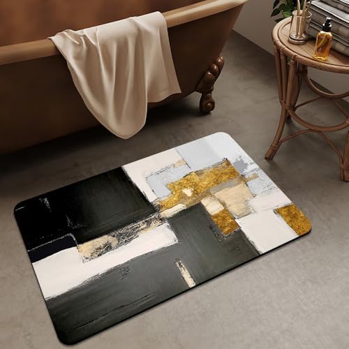Bath Mat Rug, Abstract modern black gold Non Slip Quick Dry Super Absorbent - Image 3
