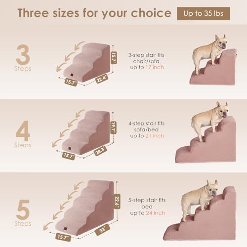 EHEYCIGA Curved Dog Stairs Ramp, 3-Step Dog Steps, 15.7" H Pet Step - Image 2
