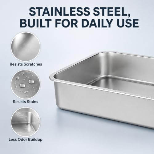 10 Pack Stainless Steel Cat Litter Box, 15.7"×11.8"×4" Metal Litter Pan - Image 3