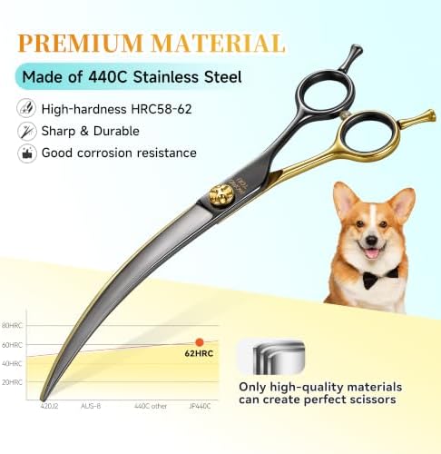 45° Super Curved Dog Grooming Scissors 7.5" CNC 440C Blades - Image 5
