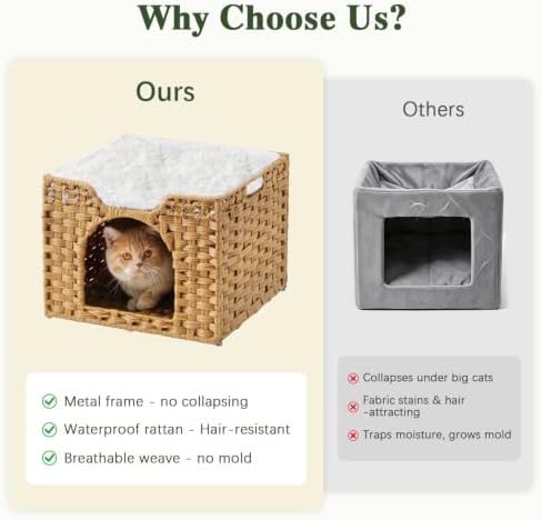 SETVSON Cat Beds Indoor Kitten House, PE Rattan Cat Cave - Image 4
