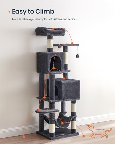 SONGMICS HOME Cat Tree for Indoor Cats, Hammock and Condo, Dark Gray - Image 3