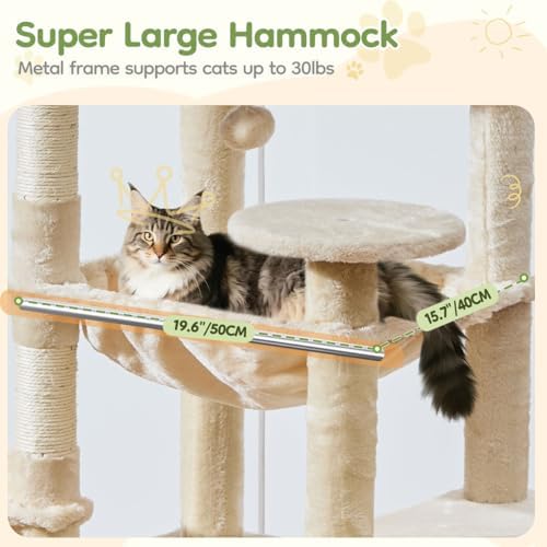 Taoqimiao Cat Tree for Large Cats, 72In Tall Cat Tower, Giant Platform - Image 5