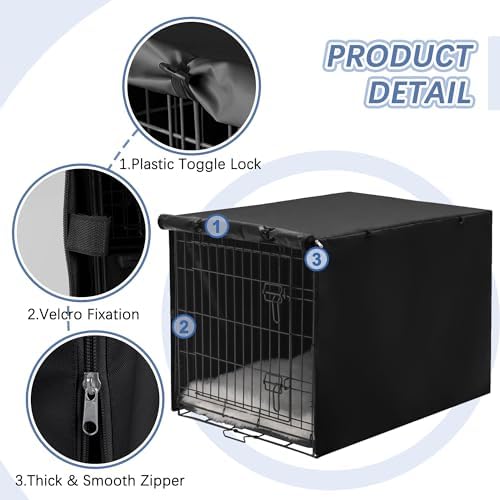 Akinerri Dog Crate Cover, Double Door Waterproof Kennel Cover, 24 in Black - Image 2