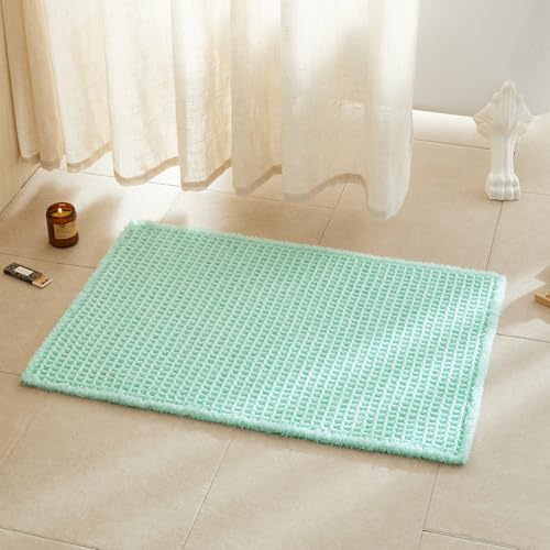 TYUU Waffle Bath Mat, Boho Bathroom Rugs Non Slip, 36x24 Aqua Blue by TYUU