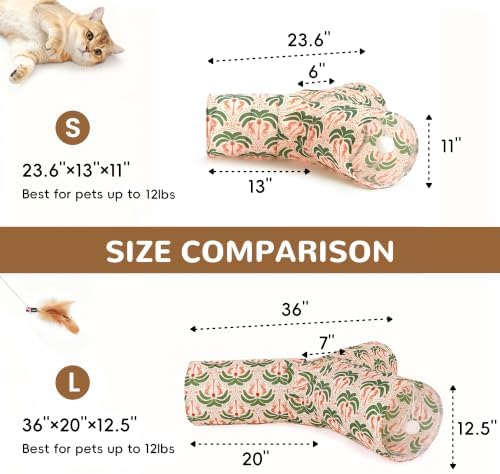 Tempcore Cat Tunnel, 3-Way Collapsible Toy, Large Size Khaki Coconut Tree - Image 2