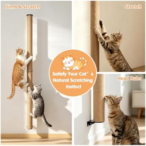 65" Wall Mounted Cat Scratching Post, Adjustable Jute Cat Wall Scratcher - Image 4