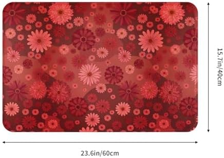 Red Flowers Bath Mat 24x16 Inch Non-Slip Soft Microfiber Bathroom Rugs Washable - Image 3