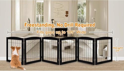 LZRS 6-Panel Extra Wide Wooden Freestanding Dog Gate: Foldable Solid Wood and - Image 2