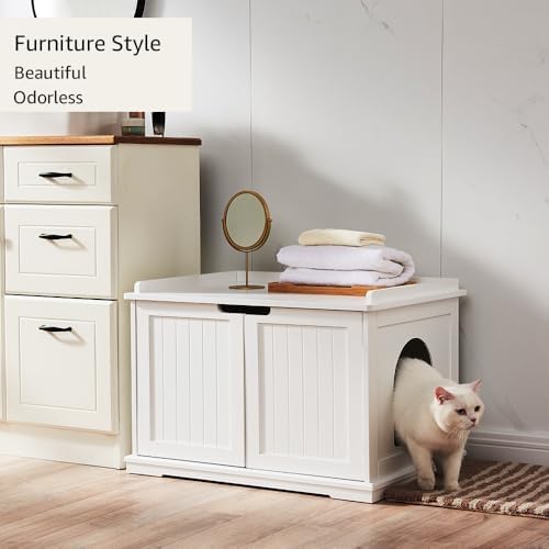unipaws Cat Litter Box Enclosure Furniture, Hidden Litter Box Cover - Image 3