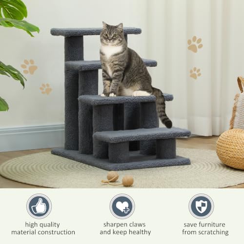PawHut 25" 4-Step Multi-Level Cat Scratching Post Gray - Image 5