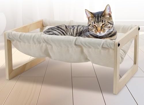 Elevated Cat Bed, Wooden Cat Hammock by EUIJOIP