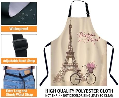 Tower Eiffel and Bicycle Waterproof Apron Kitchen Chef Aprons Bibs - Image 3