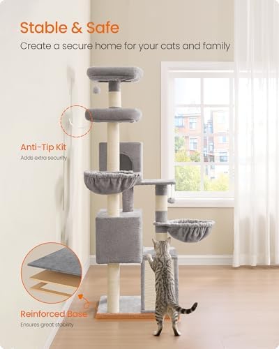 Feandrea Cat Tree, 68.5-in Tall Cat Tower, Dove Gray - Image 6