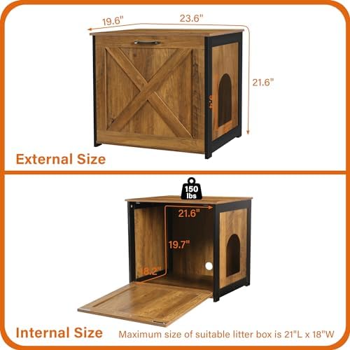 Dwanton Cat Litter Box Enclosure, Hidden Litter Box Furniture, 23.6 Inches - Image 5