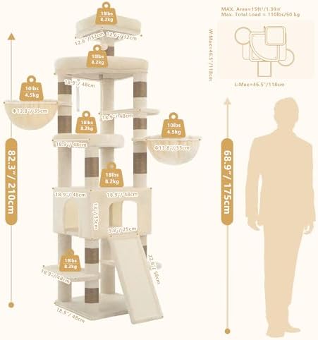 Heybly Cat Tree, 82.7″ Extra Tall Cat Tower - Image 7
