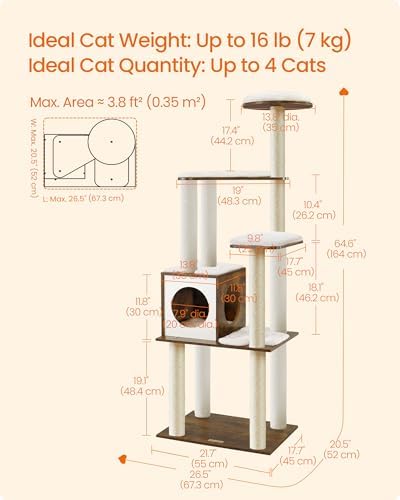 Feandrea Cat Tree, 64.6-Inch Multi-Level Tower - Image 5