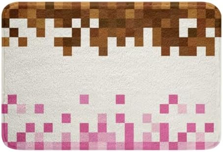 Pixelated Theme Bathroom Rug, Geometric Grid Non Slip Bath Mat - Image 3